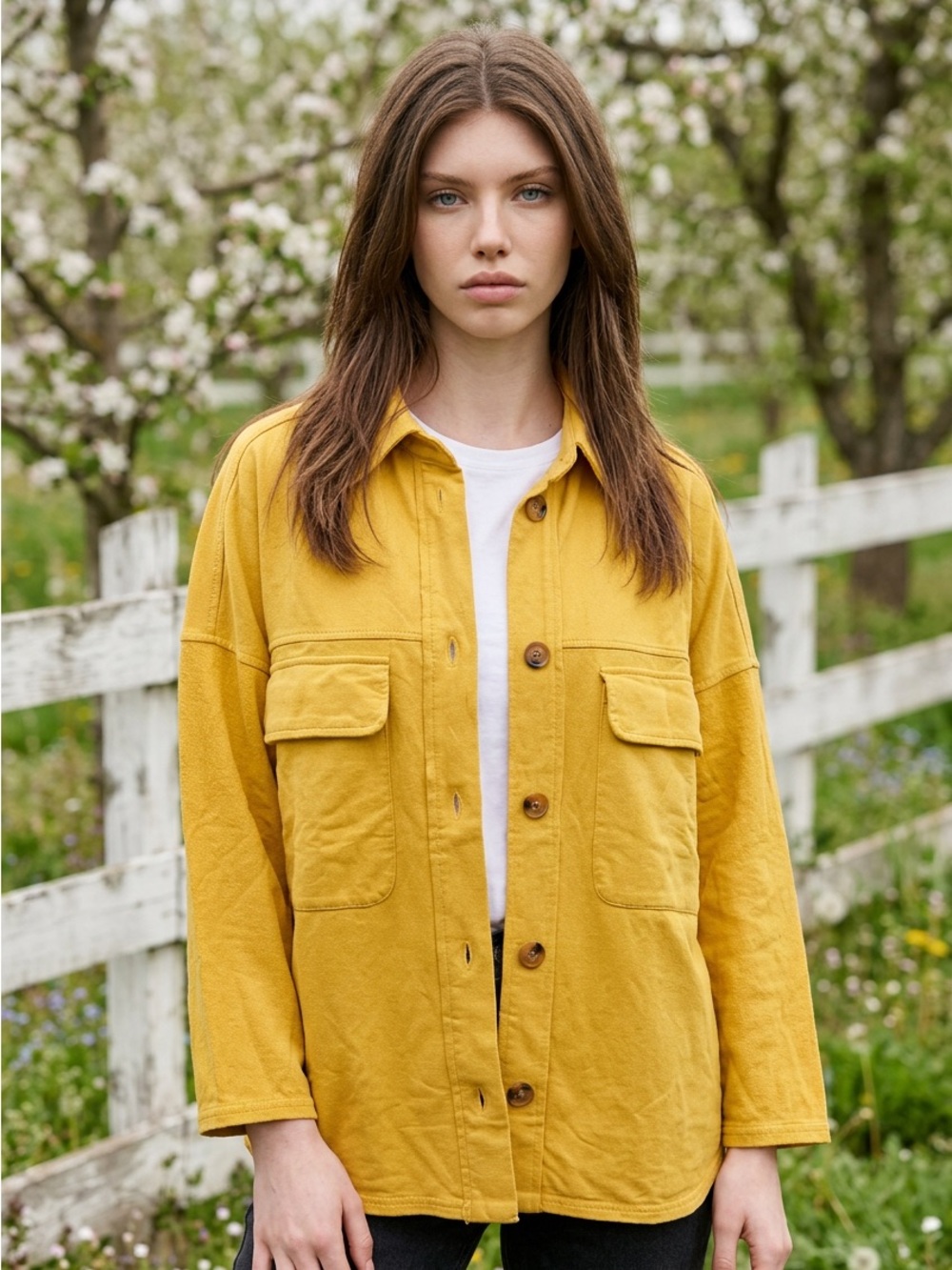 Fantastic Fawn Women’s Small Yellow Cotton Oversized Boxy Shacket Boutique